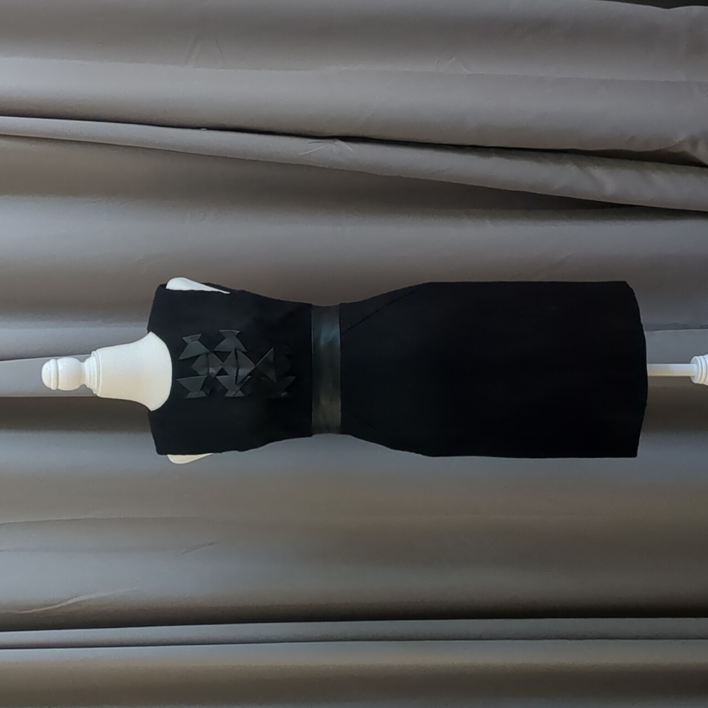 Milly black wool sheath dress with faux leather accents size 0